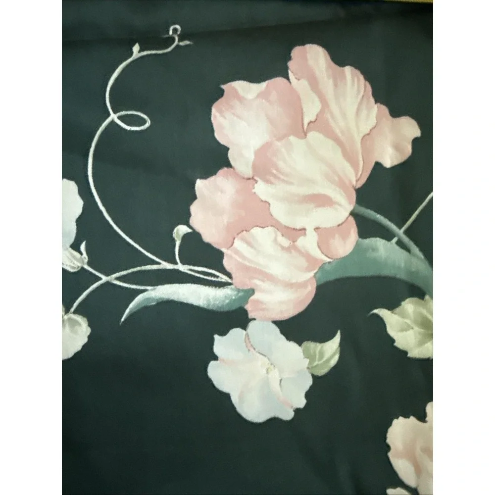 Vintage Schumacher Venus Floral Fabric Panel Pink Roses Dark Teal Cottagecore - Picture 13 of 14
